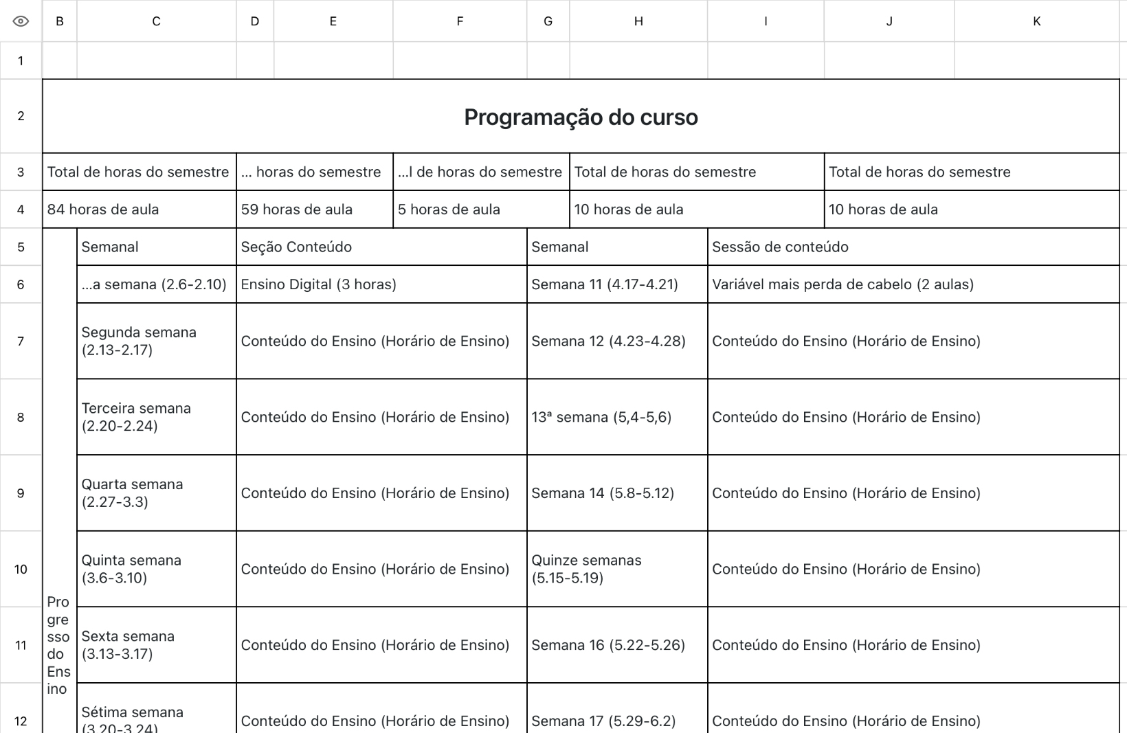 Programação do curso
